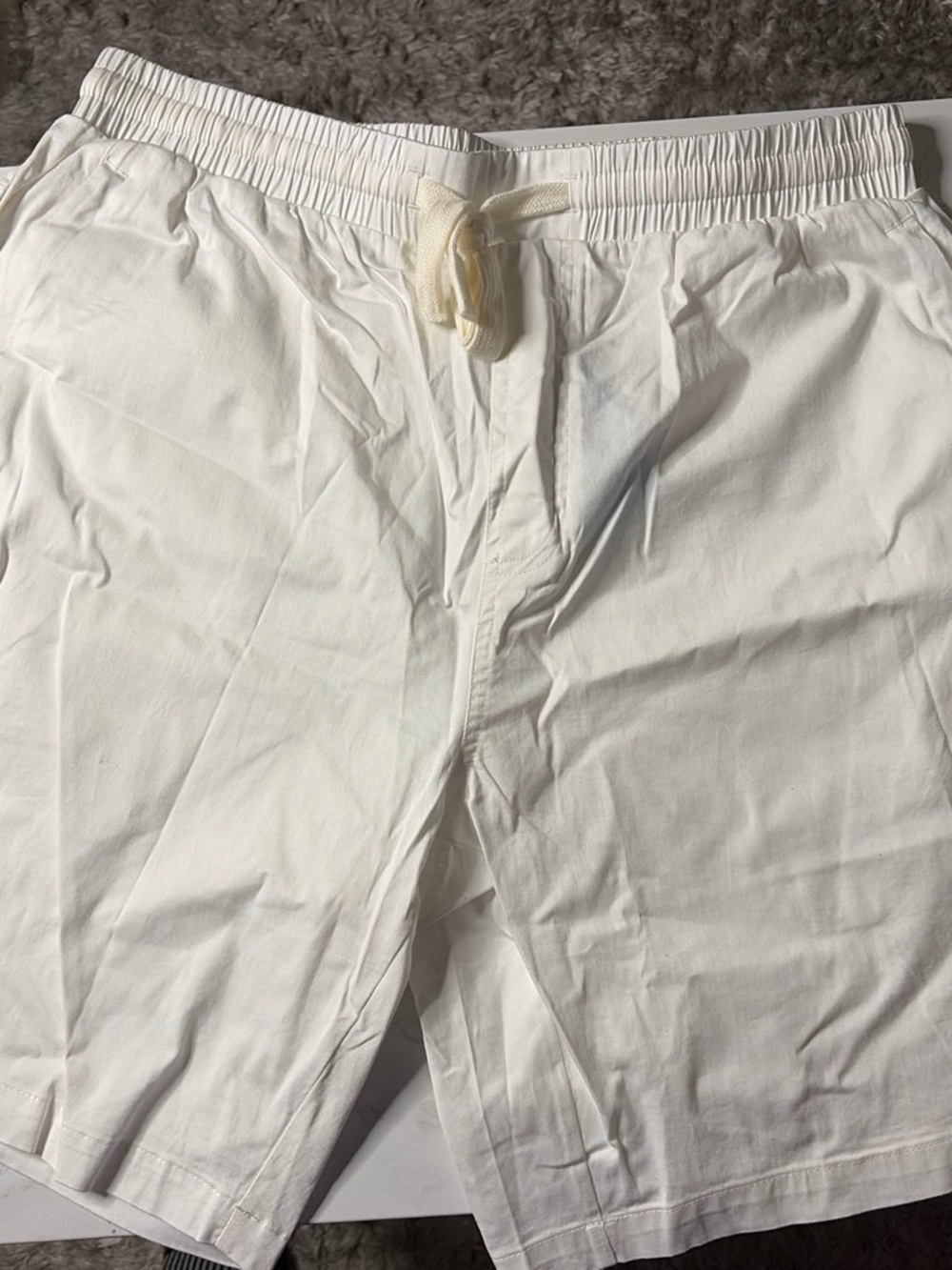 Men's White Elastic-Waist Swim Hybrids with Drawstring